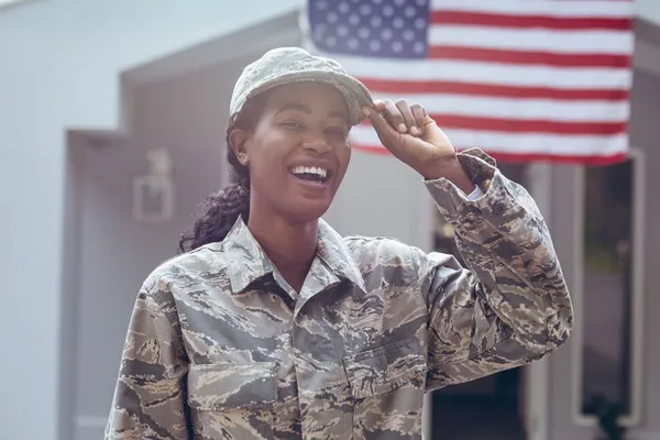 Service woman smiling